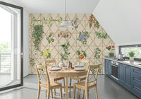 Home office chinoiserie wallpaper in soft colours full wall backdrop