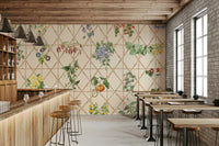 Living room accent wall with chinoiserie wallpaper and hand-painted look