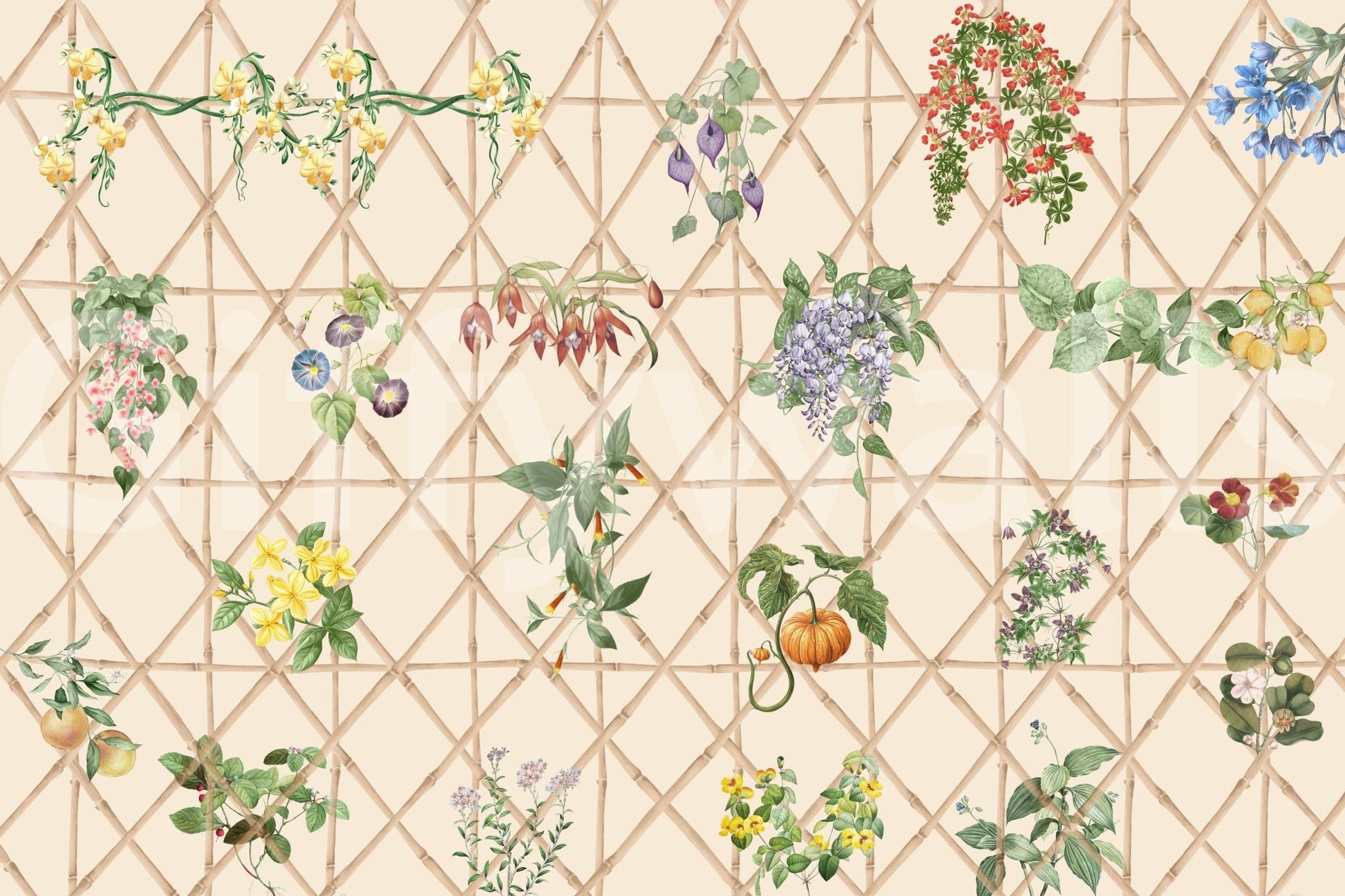 Reading corner chinoiserie floral wallpaper in calm blue tones