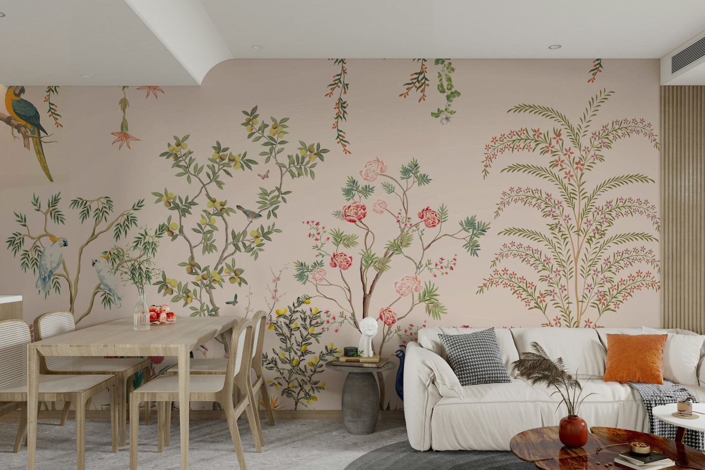 A captivating and elegant Chinoiserie style wall mural.
