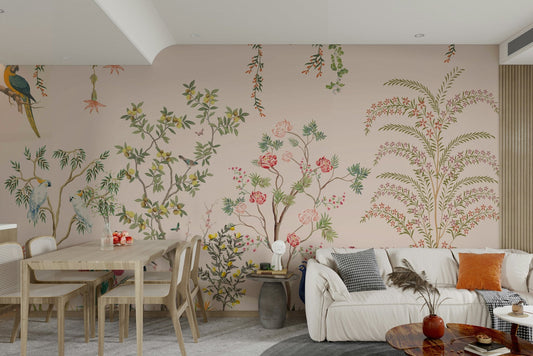 A captivating and elegant Chinoiserie style wall mural.
