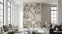 Pink blossoms cluster among green leaves on the Chinoiserie Garden wall muralGD9497