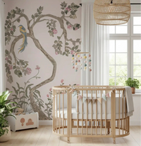 Nursery framed by the soft chinoiserie garden bird wall mural full heightGD9497