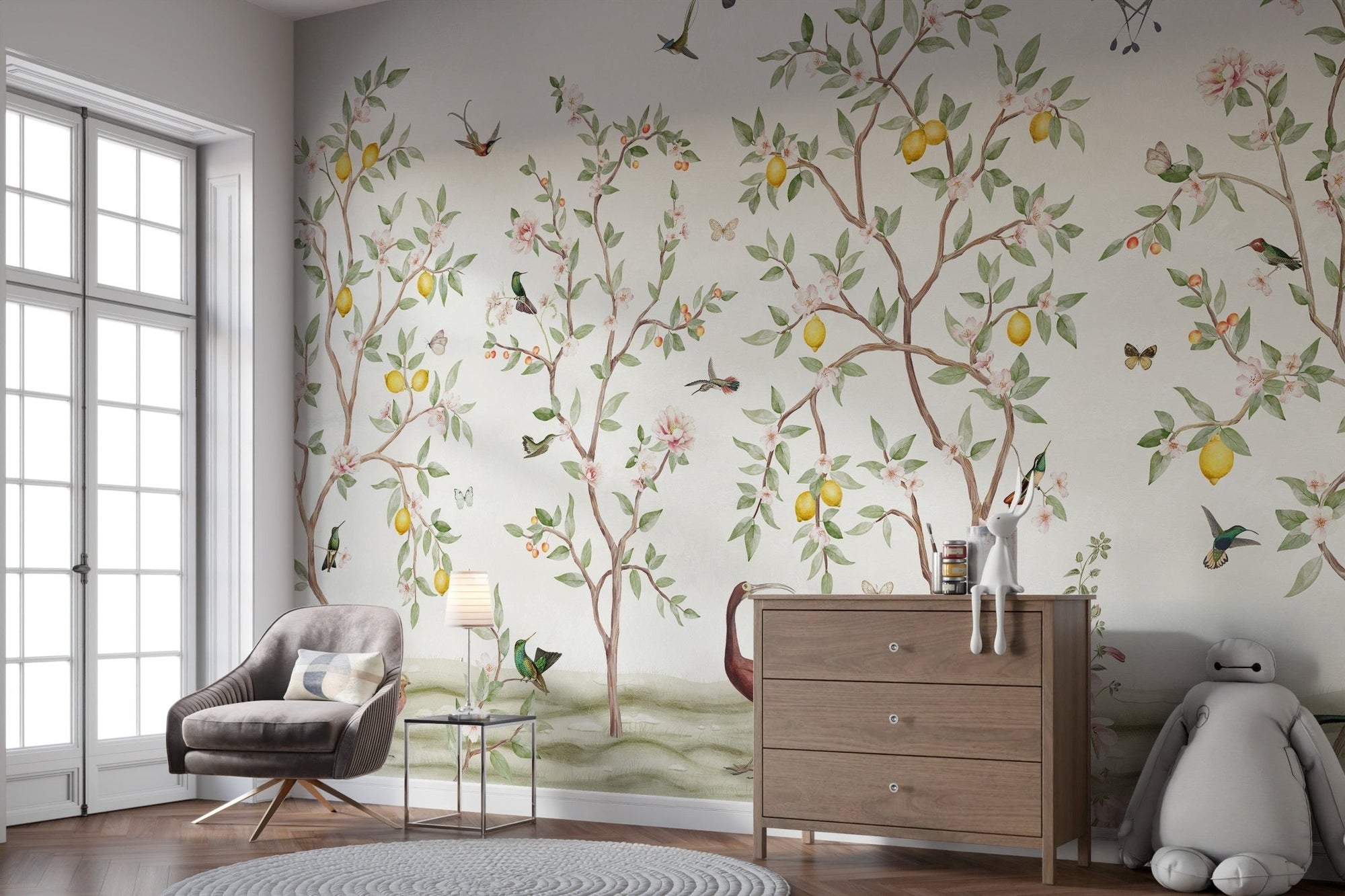 Lemon Tree Chinoiserie wallpaper for renters SRED14