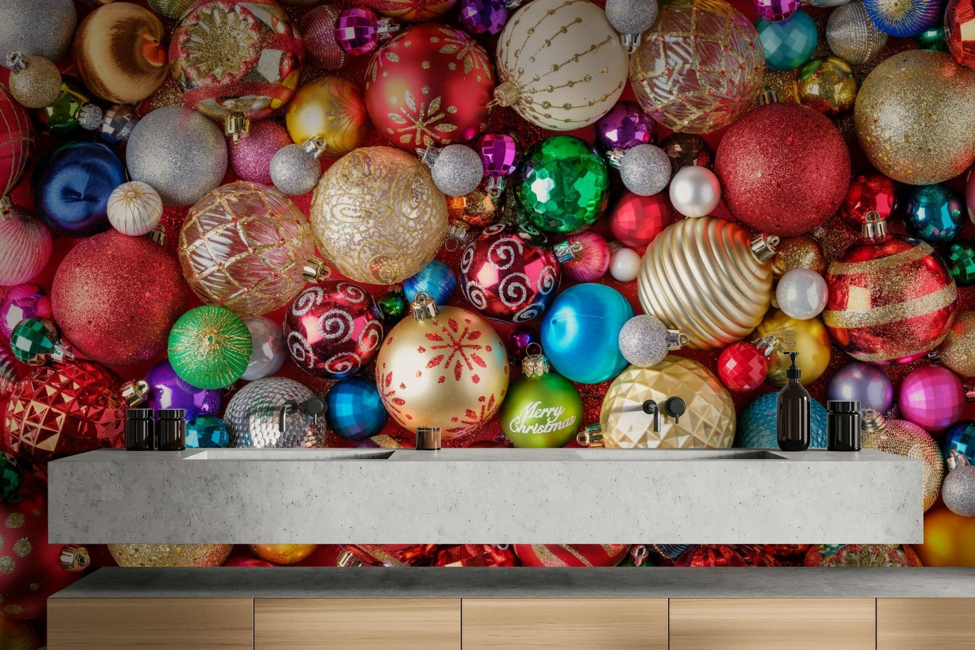 Colorful holiday ornaments wallpaper design

