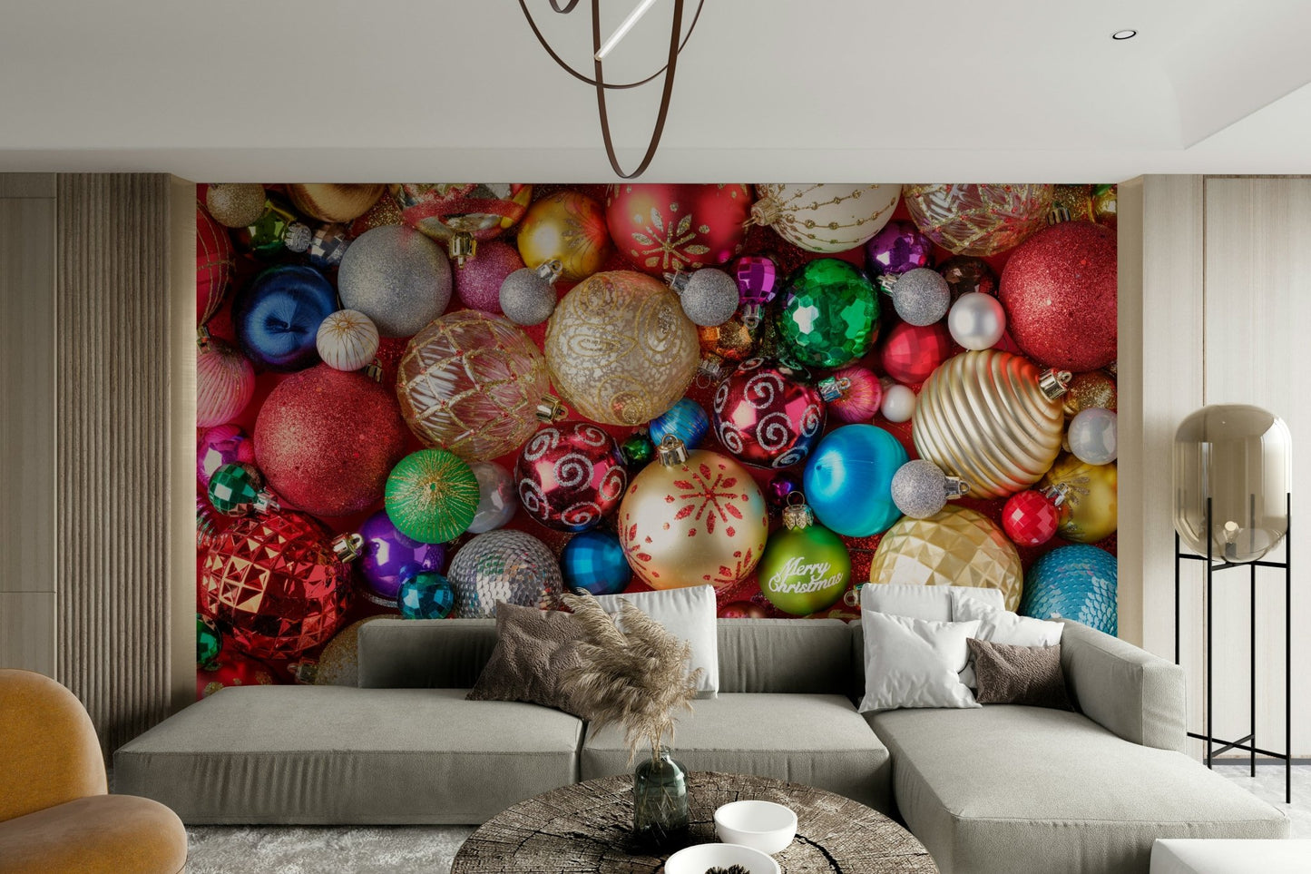 Christmas-themed wall art with decorations

