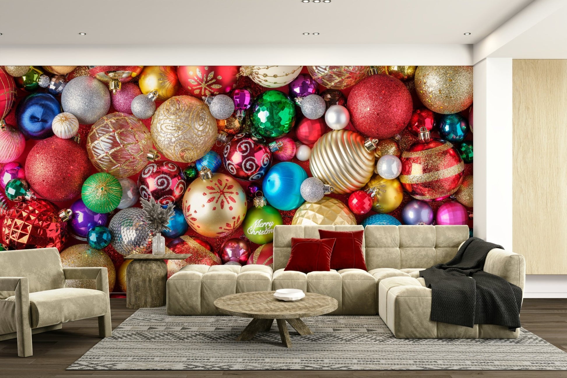 Cheerful bauble design wallpaper for holidays

