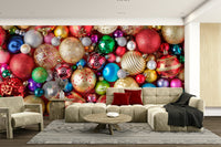 Cheerful bauble design wallpaper for holidays

