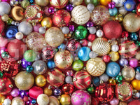Holiday decor mural with hanging ornaments


