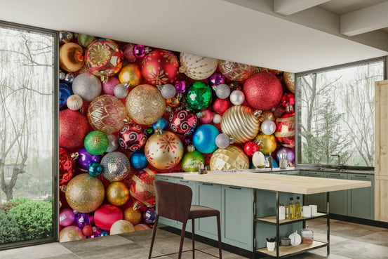 Christmas baubles wall mural with festive charm, GD1968