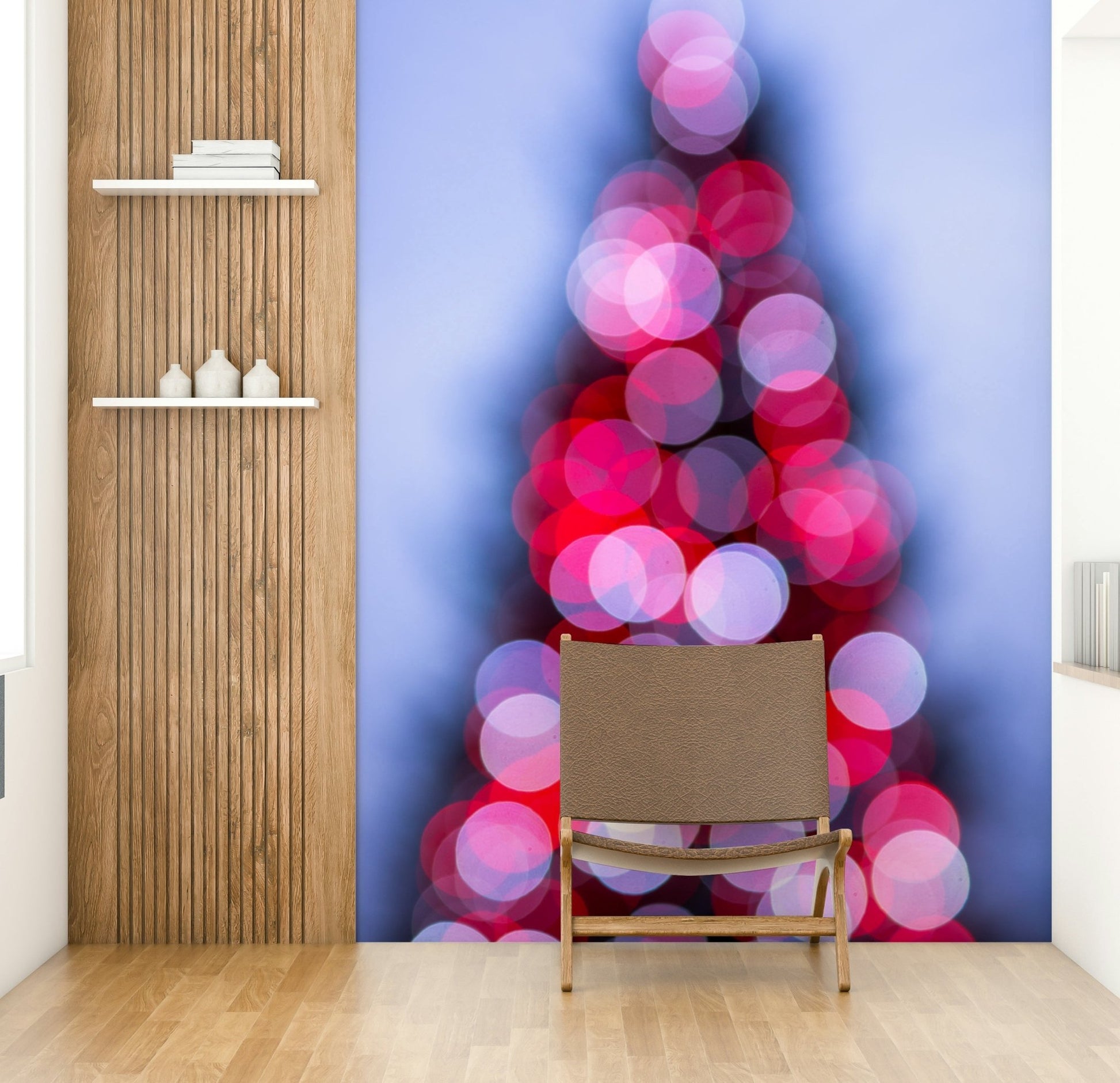 A graceful subtle light wall mural in cool, winter tones.

