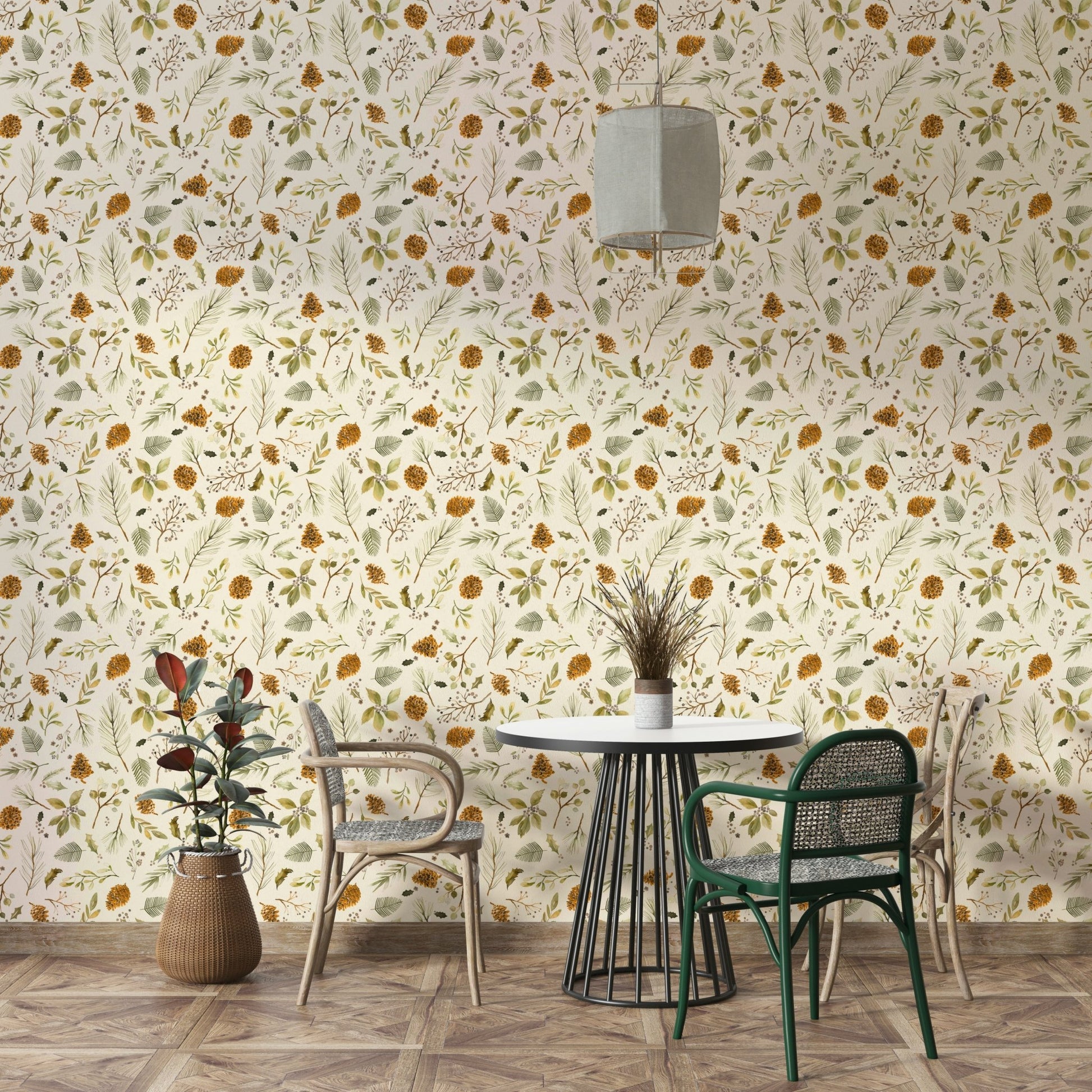 Pine and holly wall mural

