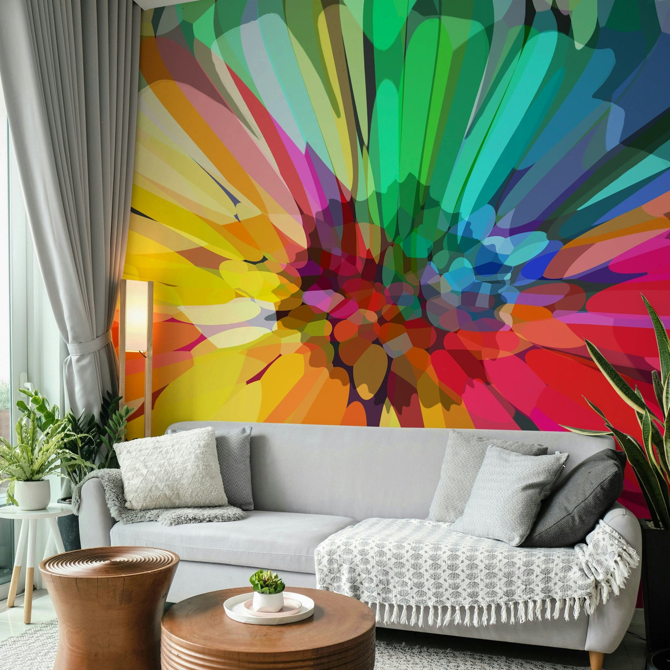 Chromatic Burst wall mural with vibrant, colorful design

