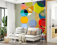 A Hallway feels playful beside Chromatic Circles wall mural bright tones