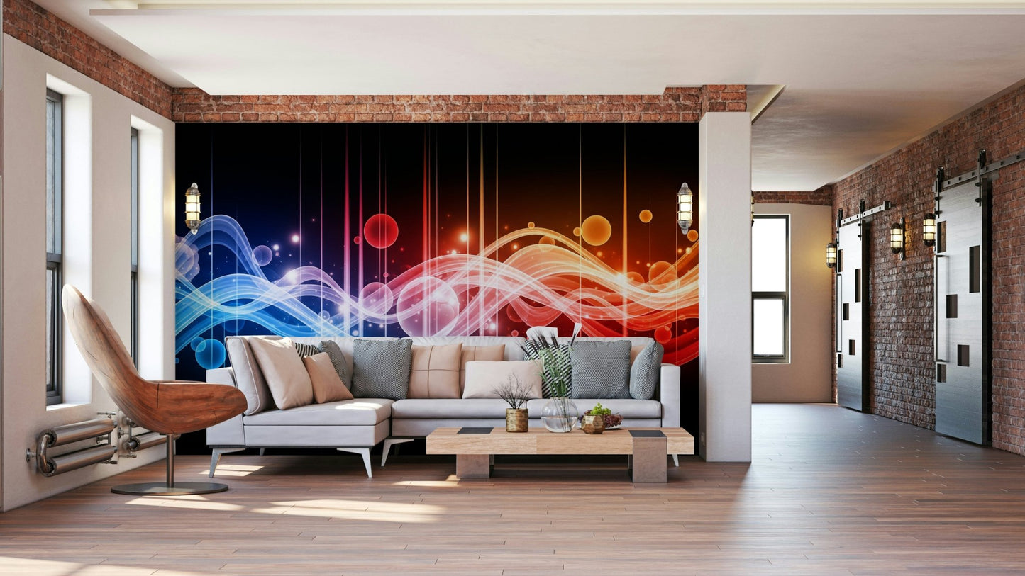 The colors are a blend of blues, greens, yellows, and pinks.
