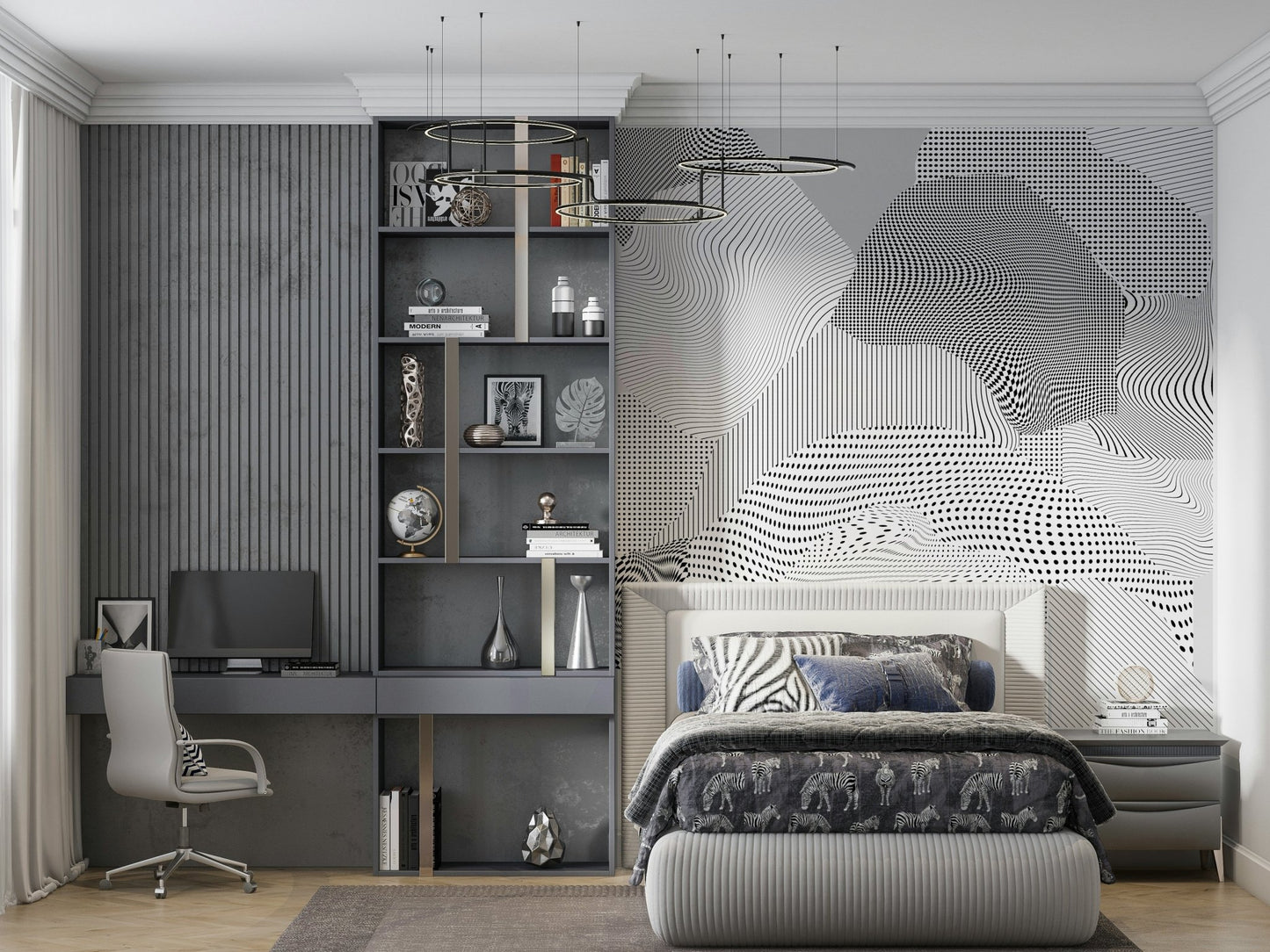 A graceful subtle texture wall mural in cool, neutral tones.