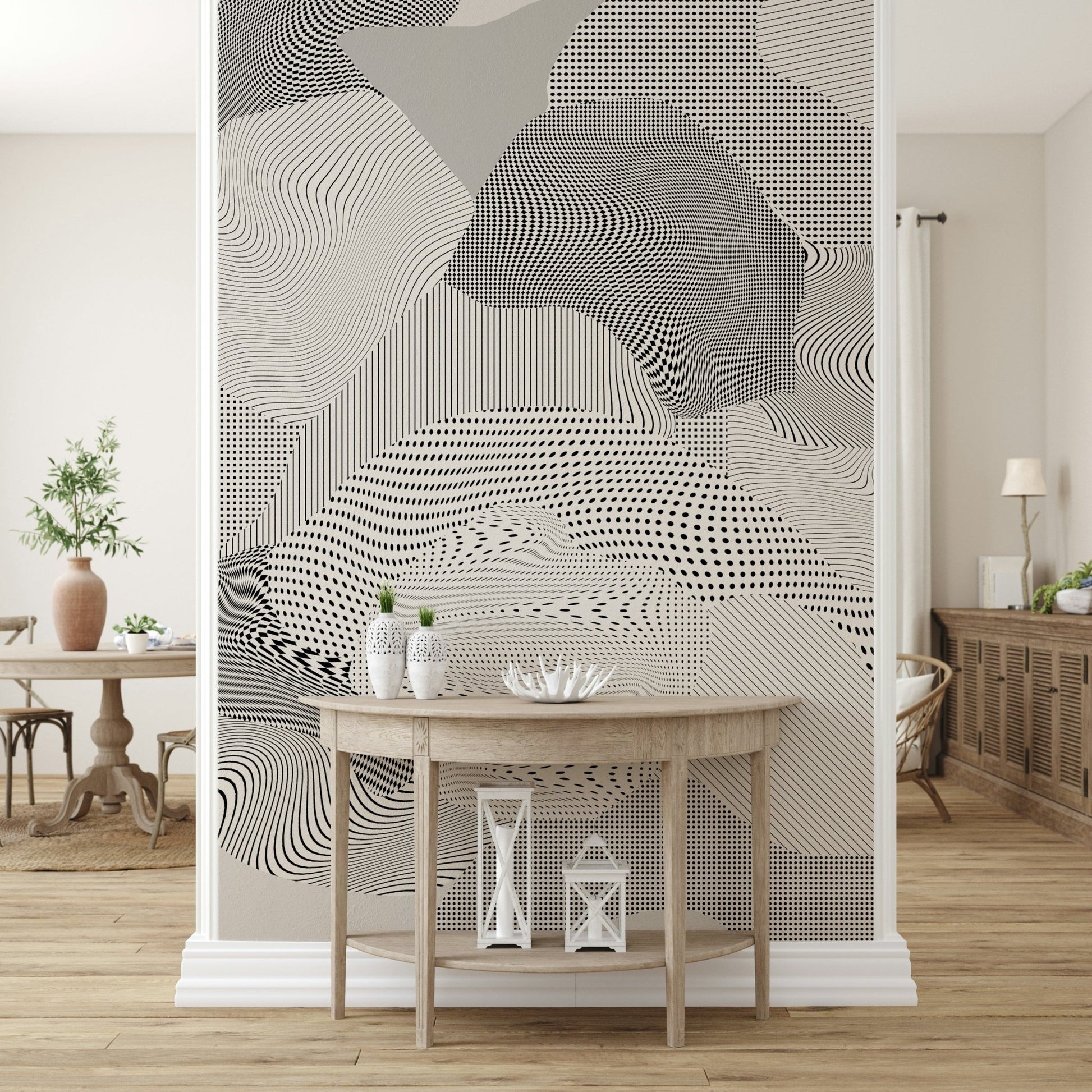 An artistic minimalist form mural for home decor.