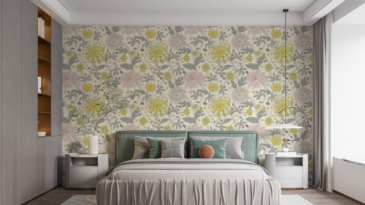 Elegant chrysanthemum garden wallpaper design, B417