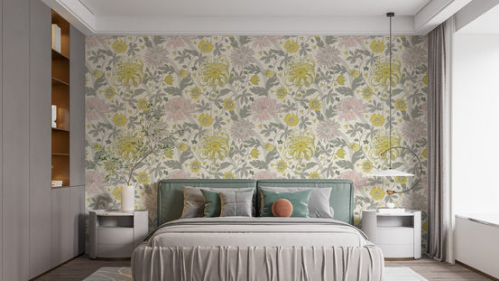 Elegant chrysanthemum garden wallpaper design, B417