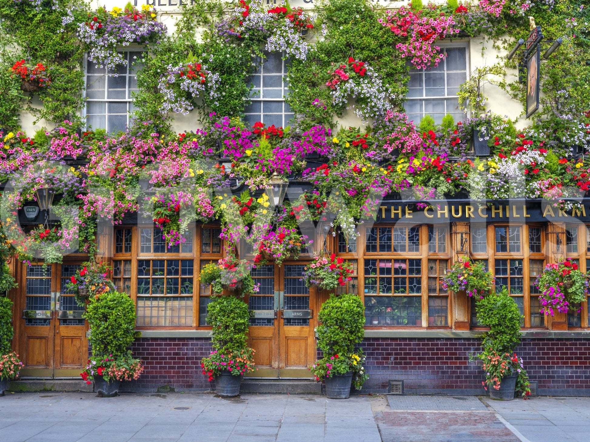 Churchill Arms Pub Wall Mural bringing a cozy, floral touch

