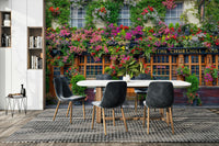 Inviting pub mural with lively floral patterns and rustic design

