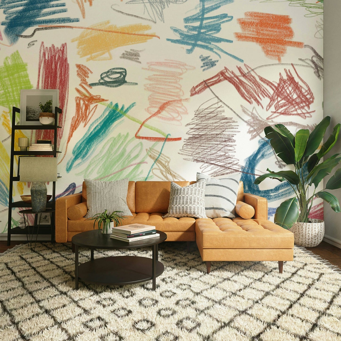 Mural wallpaper with colorful forms

