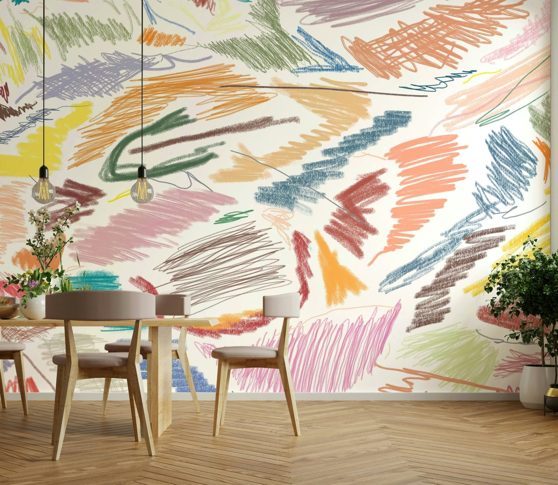 Colorful cutout shape wall mural

