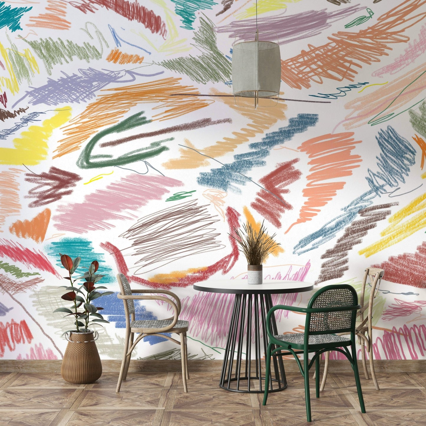 Expressive mural wallpaper design

