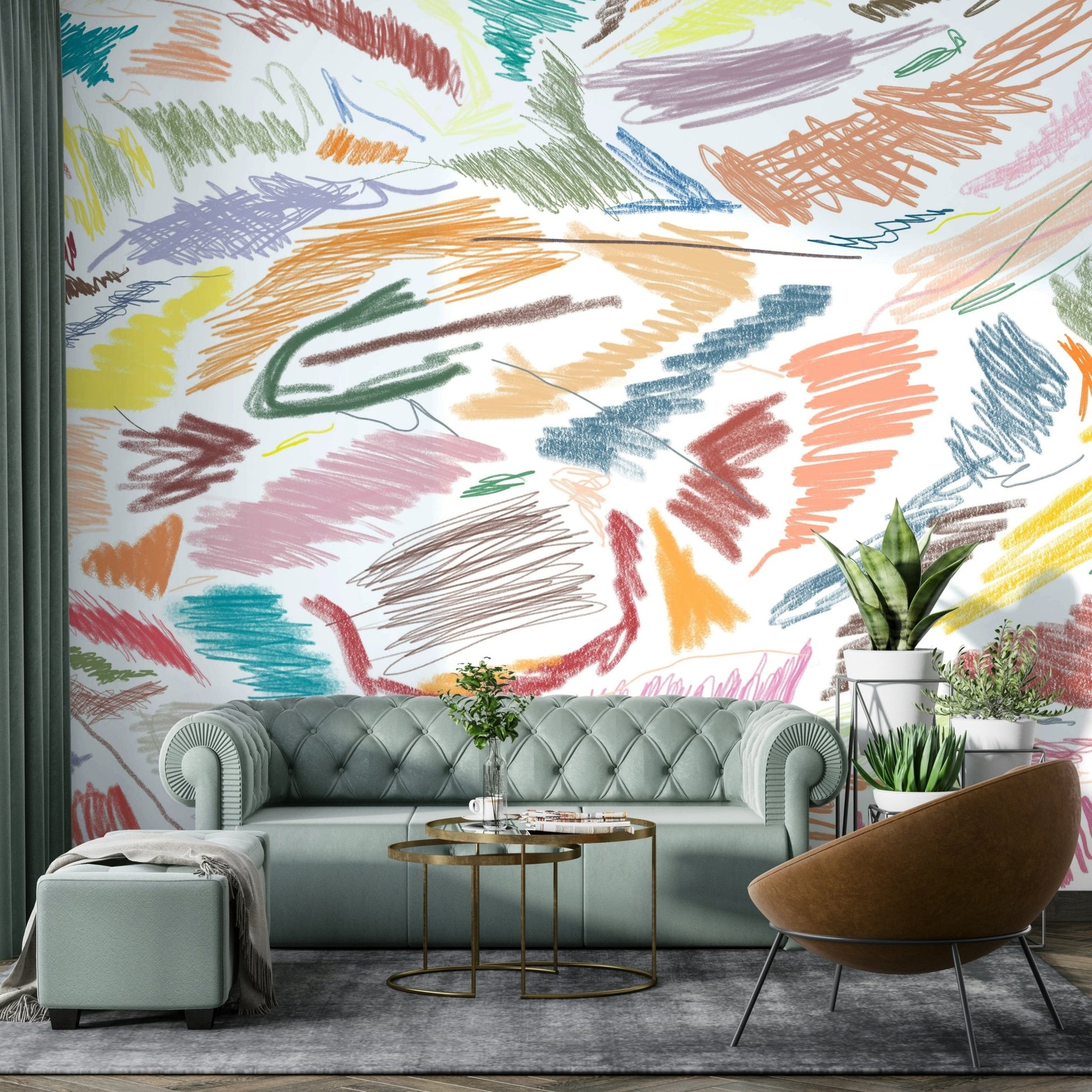 Mural wallpaper with playful forms

