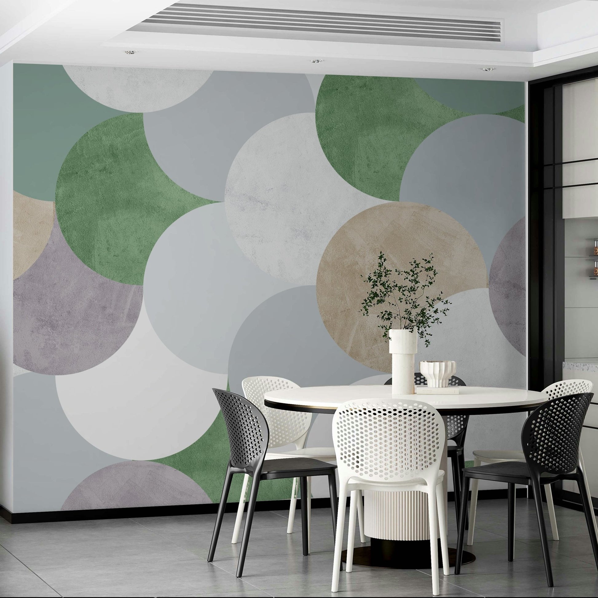Abstract art mural with curves

