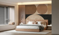 A contemplative circular design wallpaper mural for a feature wall.