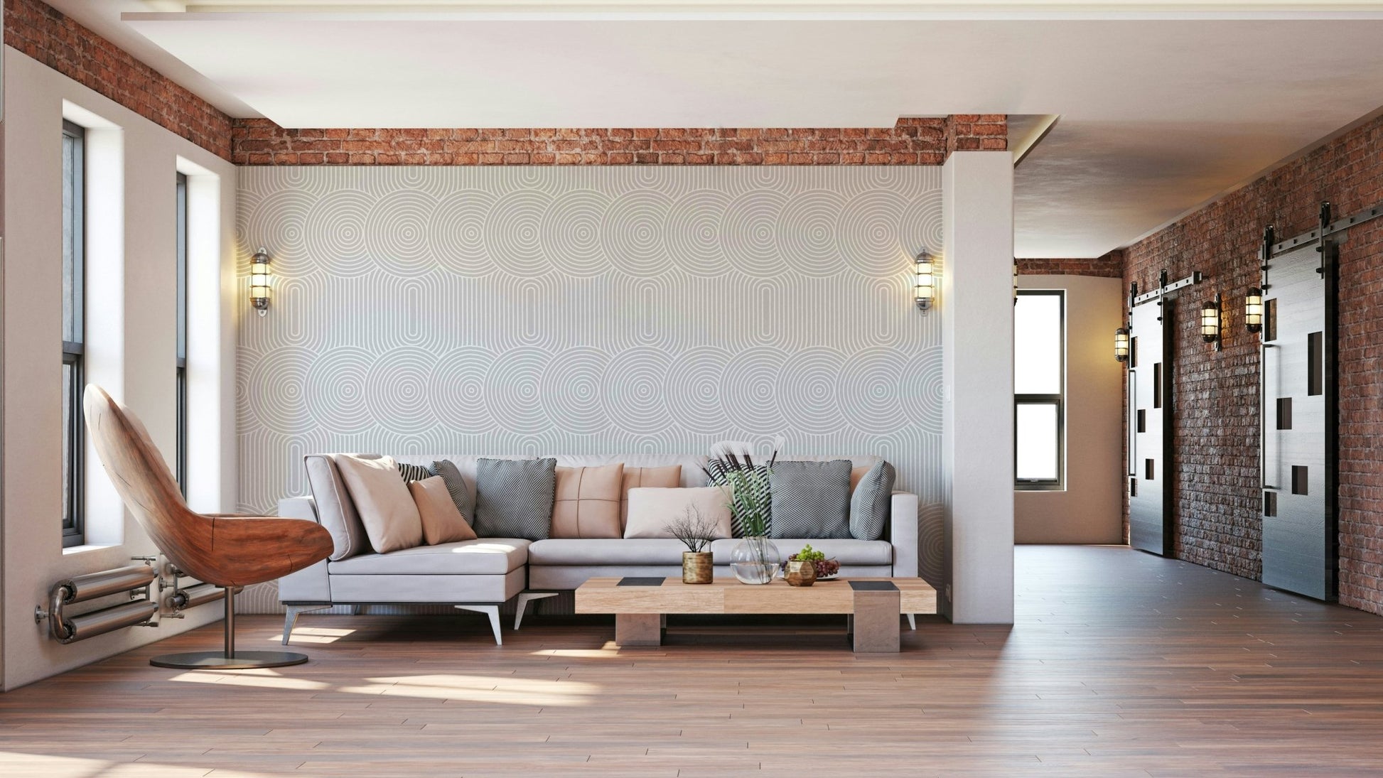 Wall mural with whimsical shapes and colors

