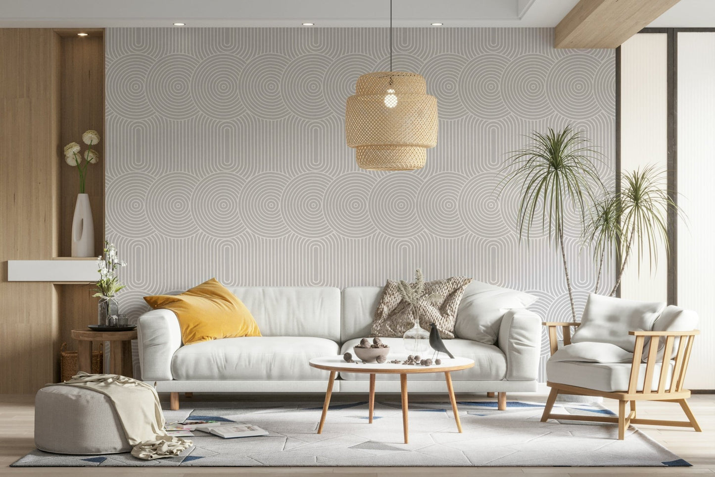 Scenic wallpaper with cartoon shapes and colors

