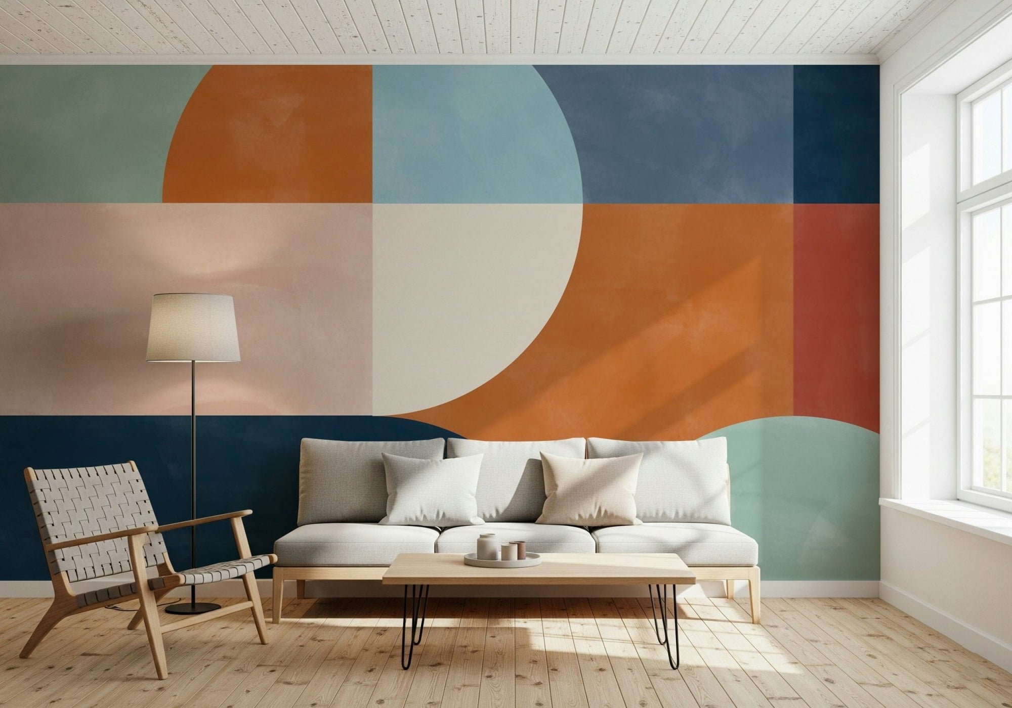 Textured colour-block wall mural with overlapping geometric shapes., GD5482