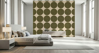 Circles in Linen Wallpaper Army green dots, placid wall covering.