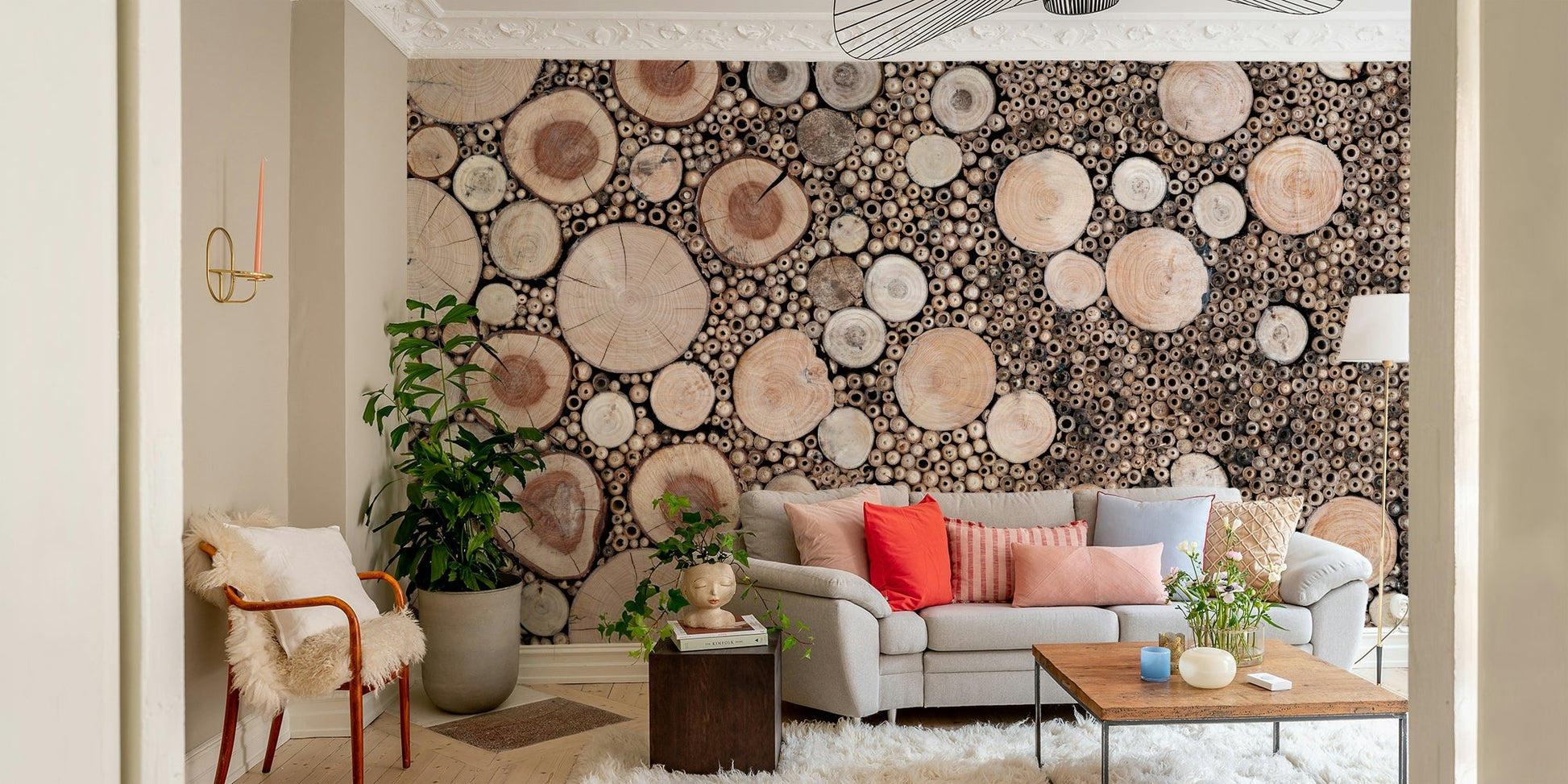 Rustic wood circles wallpaper design

