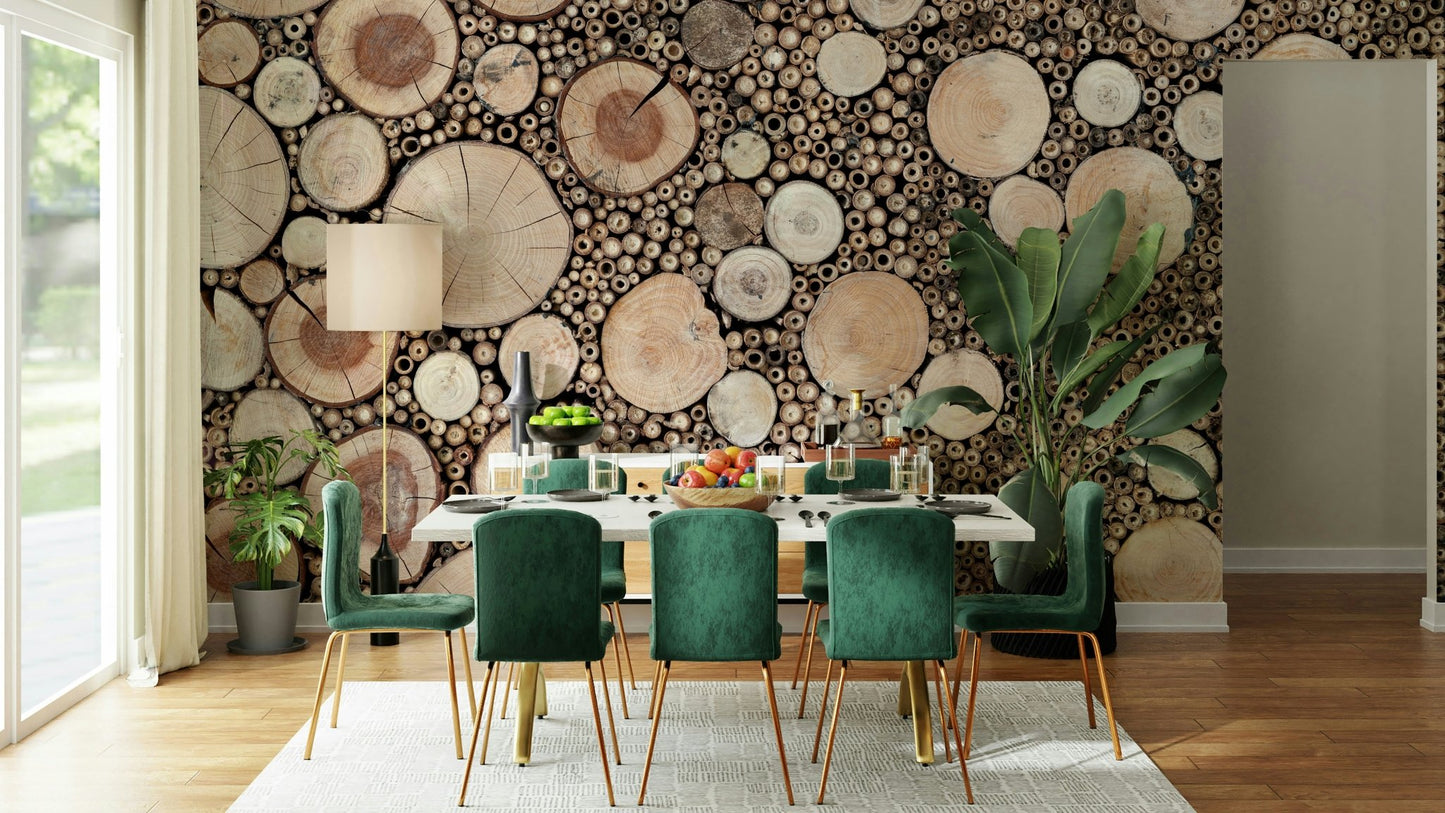 Circular wooden pattern wallpaper mural

