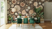 Circular wooden pattern wallpaper mural

