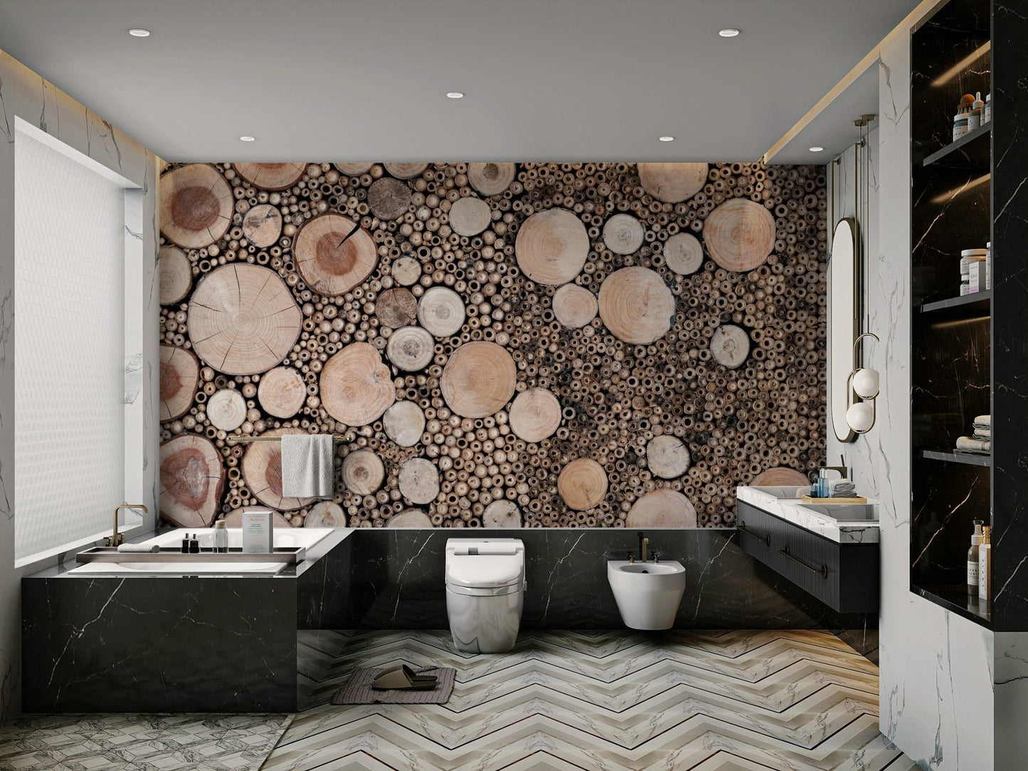 Circular Wood Array wall mural design

