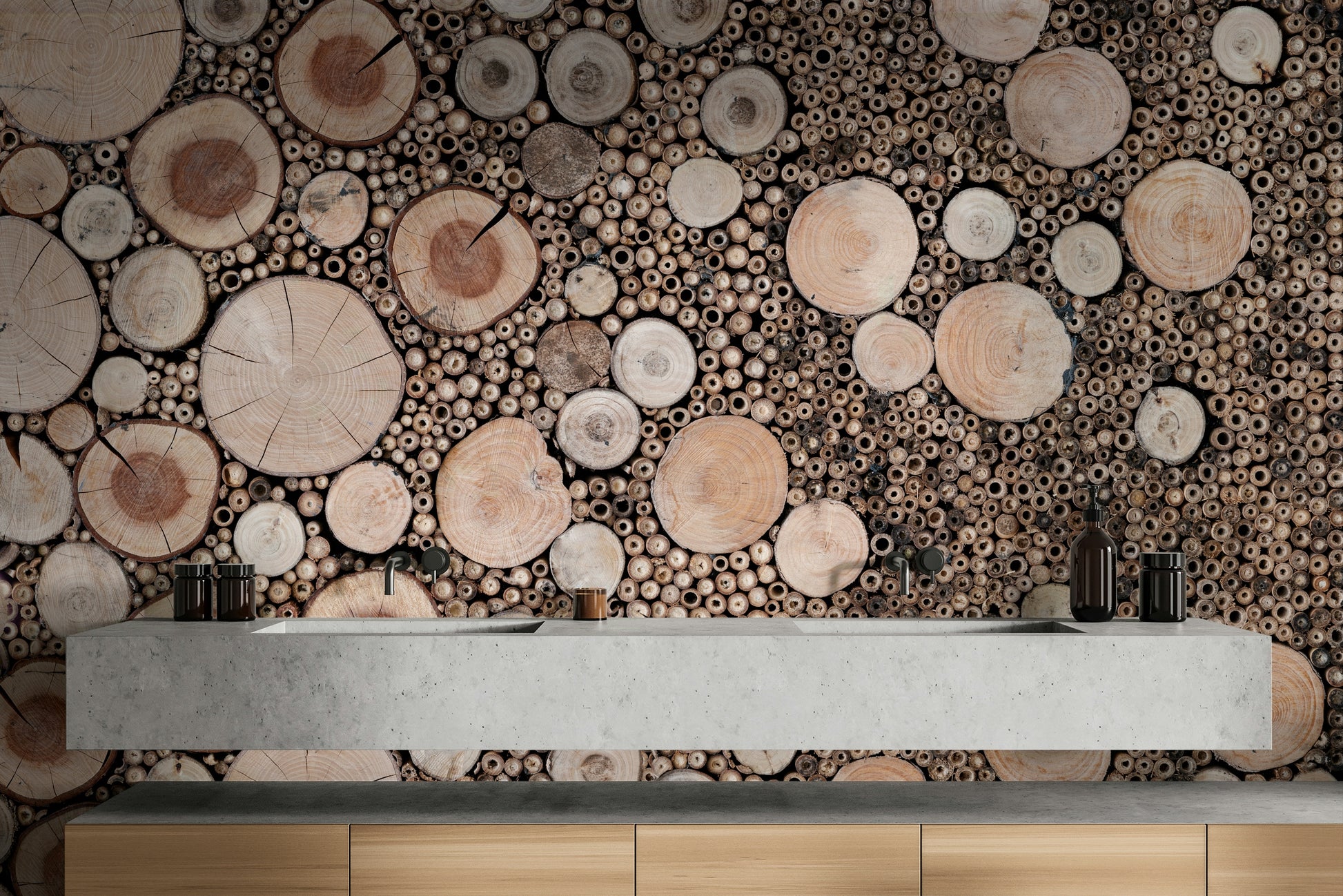 Nature-inspired wood array mural


