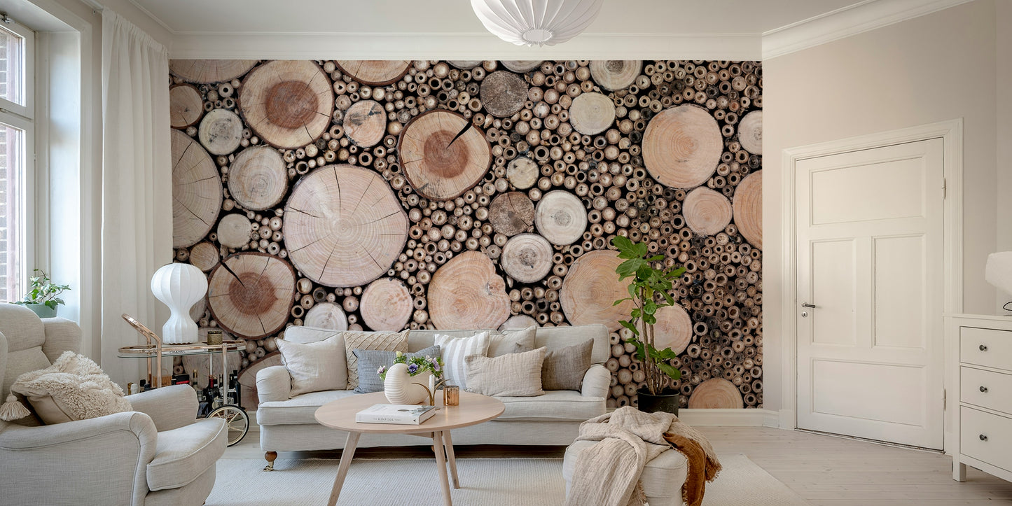 Cross-section log wall mural for interiors

