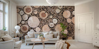 Cross-section log wall mural for interiors


