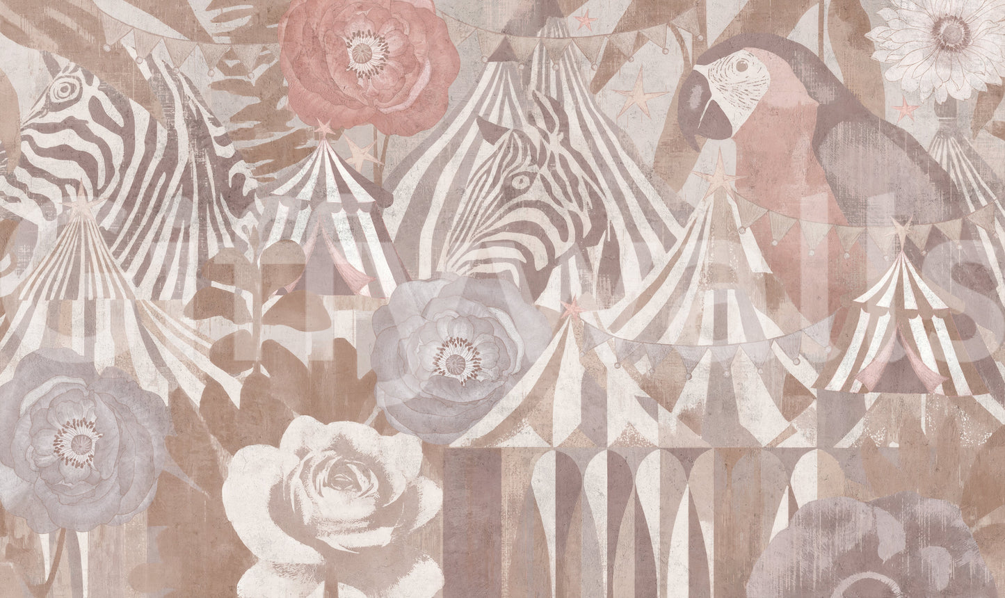 Circus Flora: Vintage Carnival Dream Pastel Pink Wall Mural