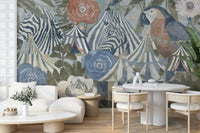 A living room featuring the circus flora wall mural.

