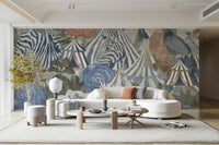 A beautiful, whimsical mural of a circus carnival with floral details.

