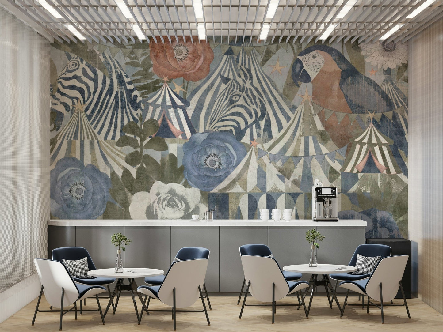 The peel and stick wallpaper showing realistic floral textures.

