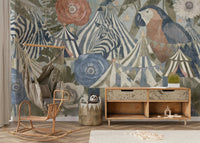 The wallpaper is used to create a feature wall in a children's room.

