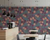 Zesty citrus fruit wallpaper mural for a creative home office space.