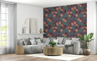 Fresh fruit illustration wallpaper mural for a sunny breakfast nook.