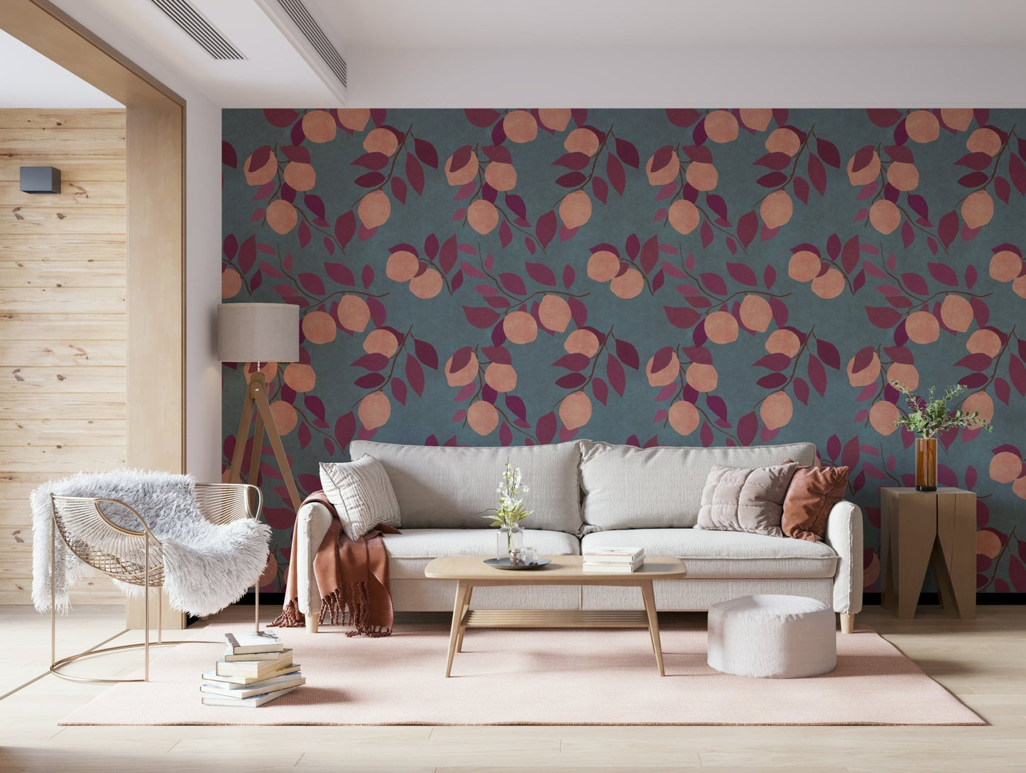 Mediterranean style fruit wallpaper mural for a stylish flat hallway.